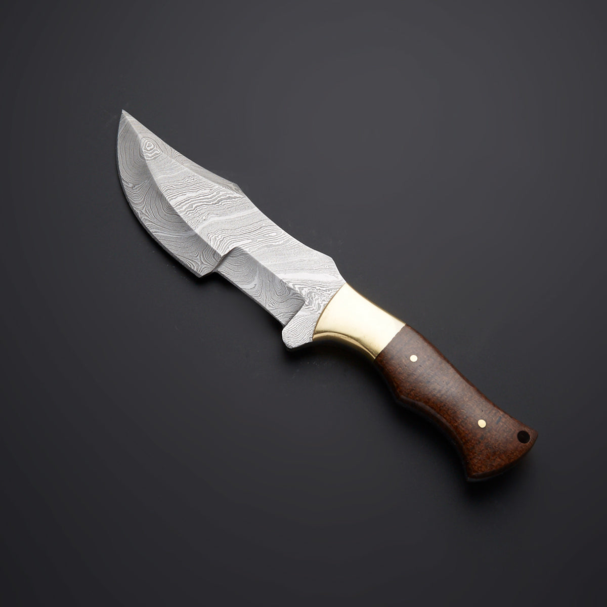 Handmade Damascus Tracker Knife with Micarta Handle and Brass Bolster