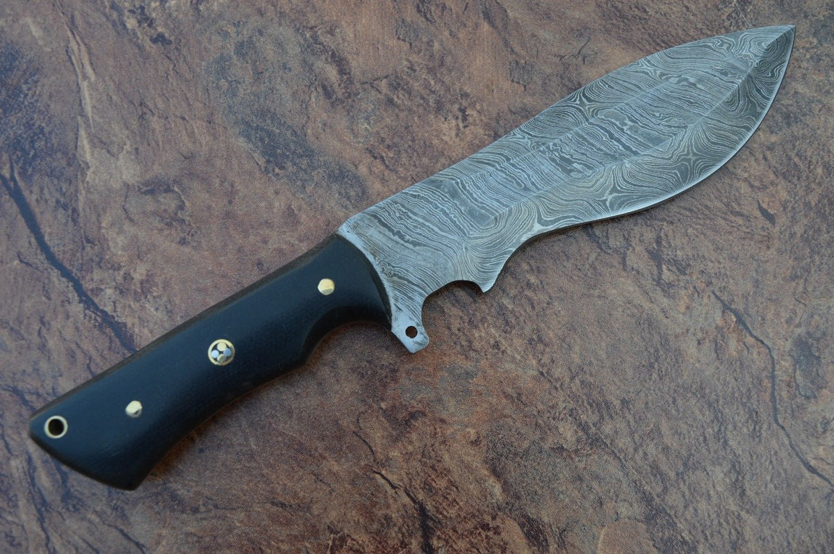 Handmade Damascus Tracker Knife with Micarta Handle & Leather Sheath
