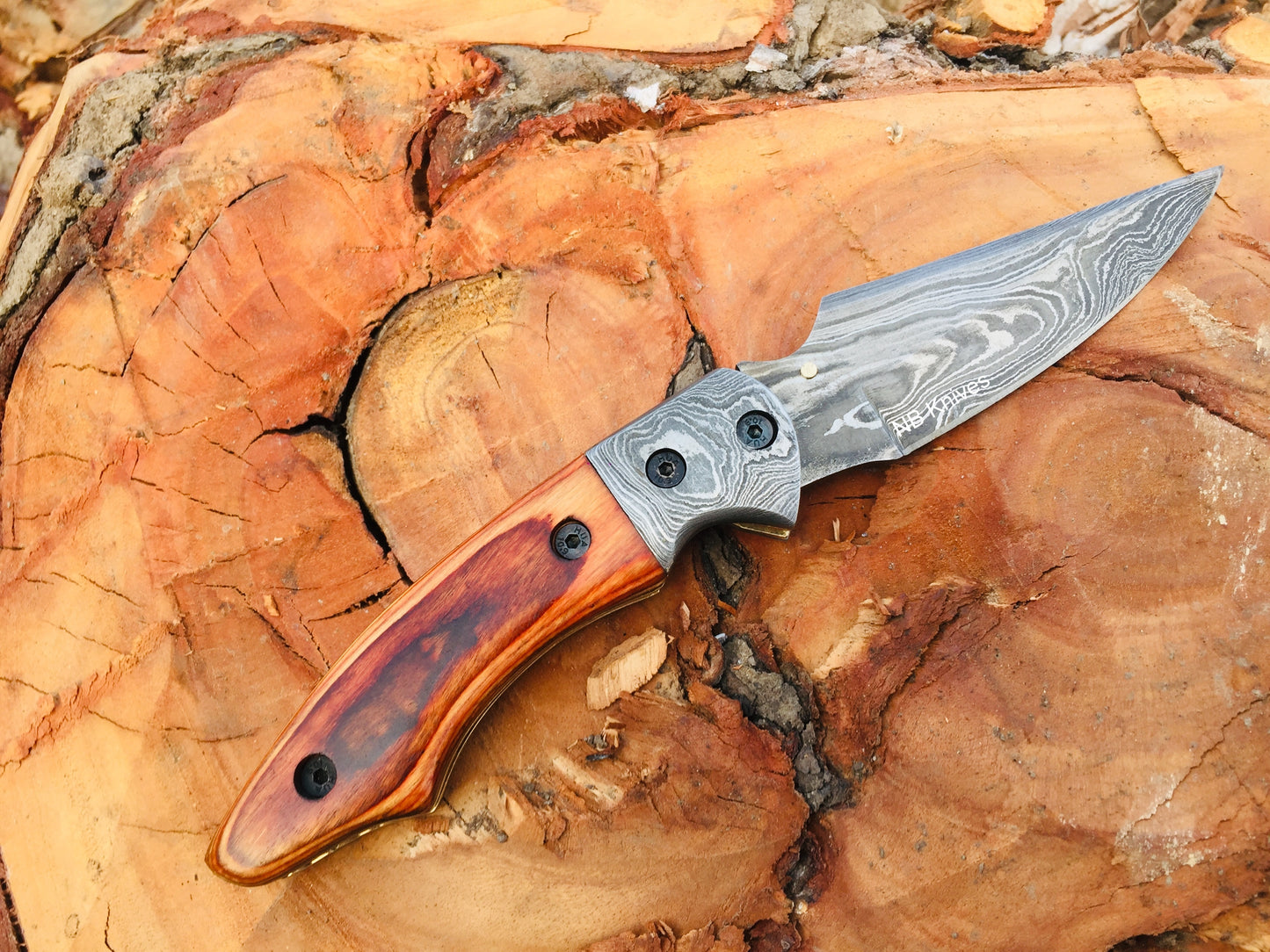 Custom Handmade Damascus Steel Folding/Pocket Knife+Leather Sheath