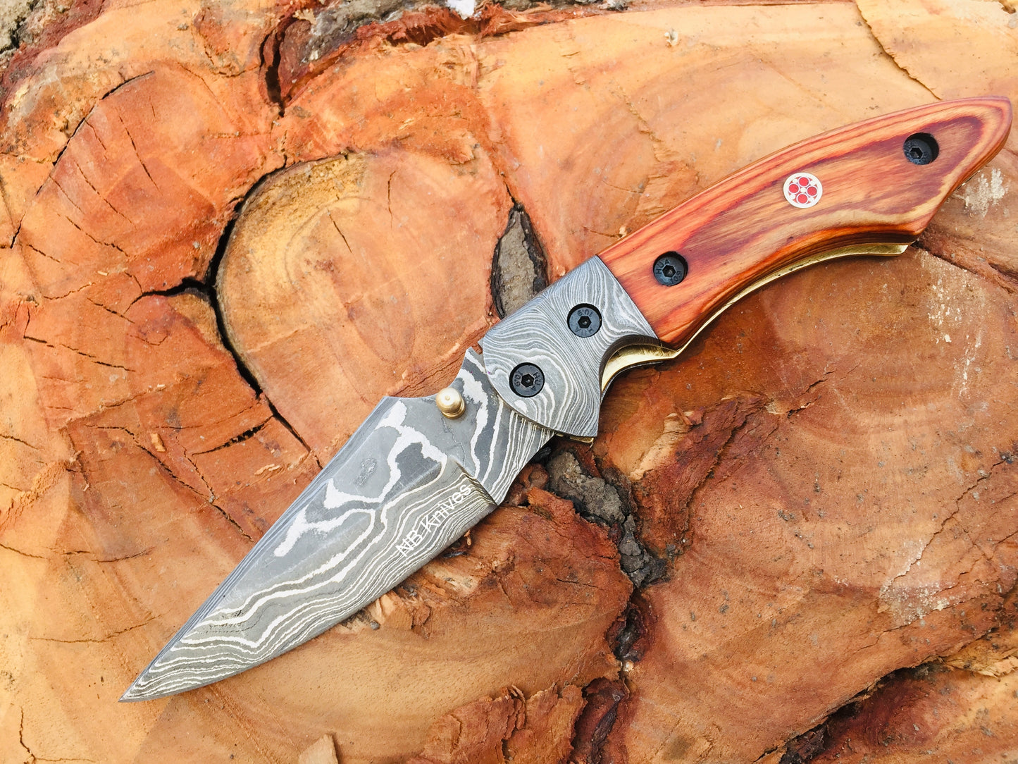 Custom Handmade Damascus Steel Folding/Pocket Knife+Leather Sheath