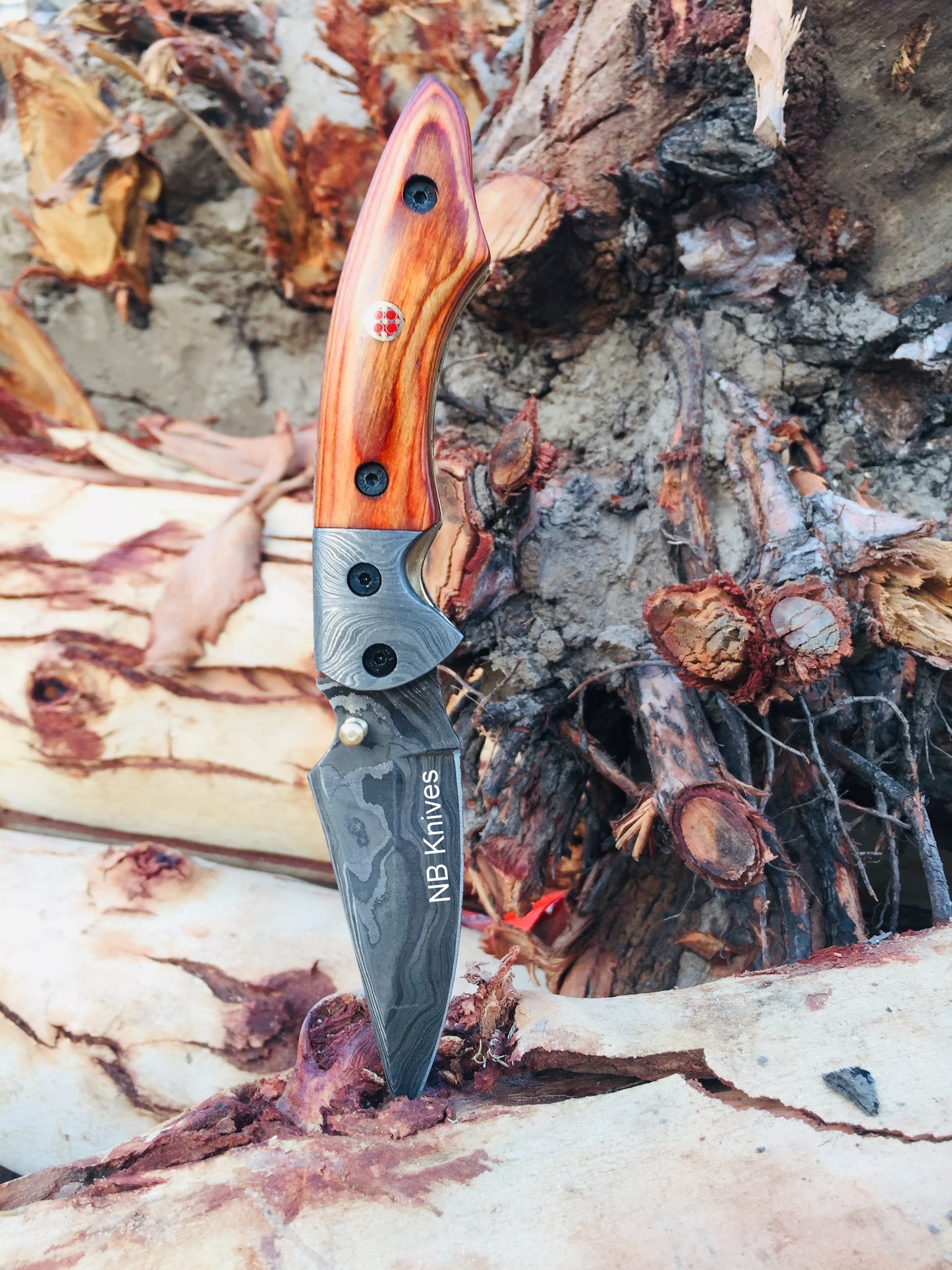 Custom Handmade Damascus Steel Folding/Pocket Knife+Leather Sheath