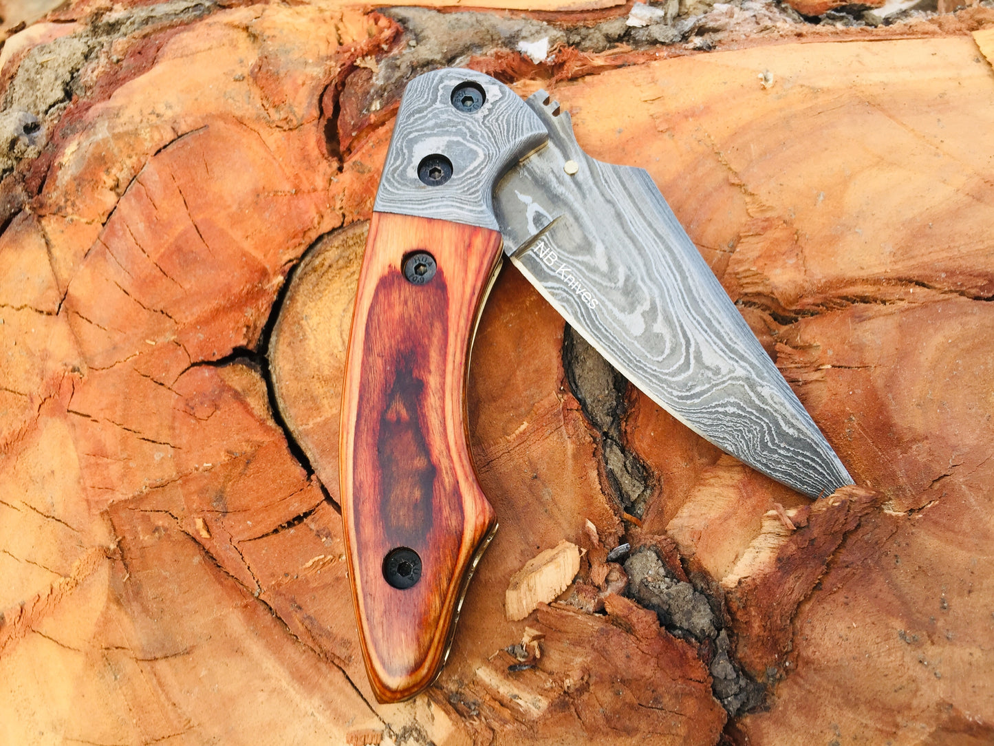 Custom Handmade Damascus Steel Folding/Pocket Knife+Leather Sheath