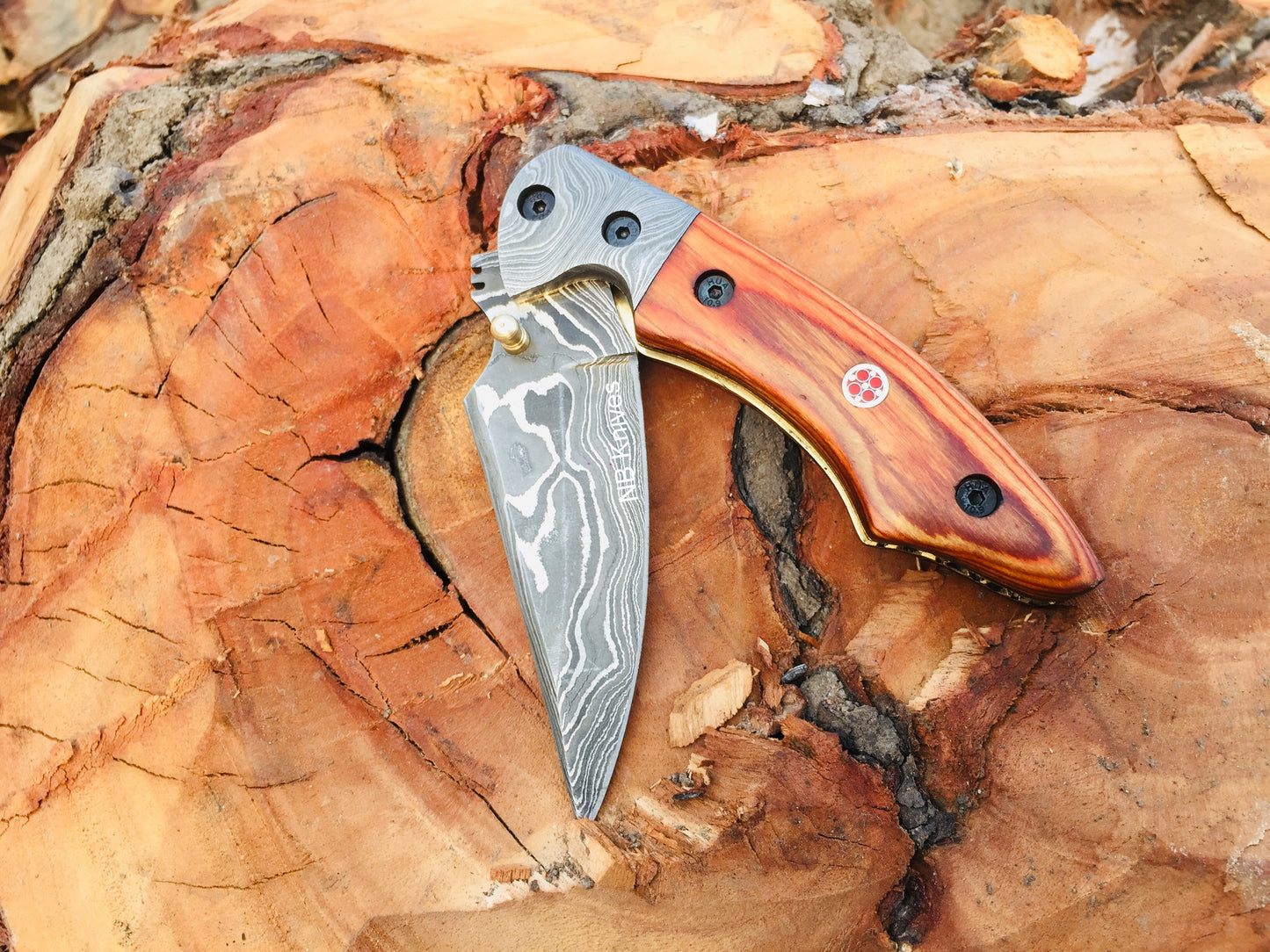 Custom Handmade Damascus Steel Folding/Pocket Knife+Leather Sheath