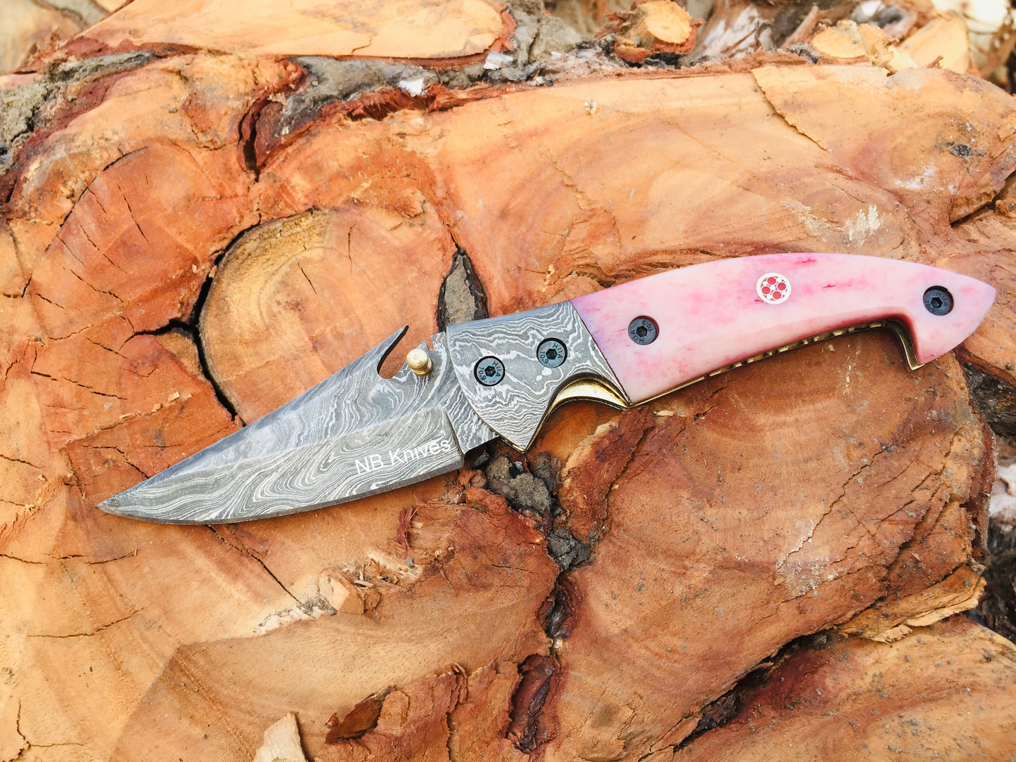 Custom Handmade Damascus Steel Folding/Pocket Knife+Leather Sheath