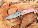 Custom Handmade Damascus Steel Folding/Pocket Knife+Leather Sheath