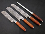 New Handmade Damascus Chef Knives Set (4-Pieces) Rosewood Handle
