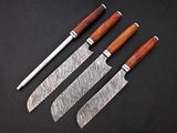 New Handmade Damascus Chef Knives Set (4-Pieces) Rosewood Handle