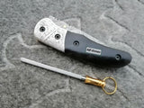 CUSTOM HANDMADE DAMASCUS STEEL POCKET KNIFE WITH LEATHER SHEATH