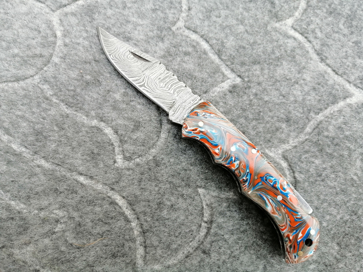 CUSTOM HANDMADE DAMASCUS STEEL POCKET KNIFE WITH LEATHER SHEATH