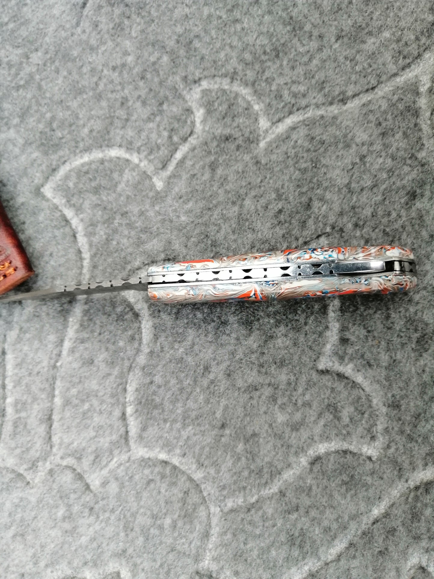 CUSTOM HANDMADE DAMASCUS STEEL POCKET KNIFE WITH LEATHER SHEATH