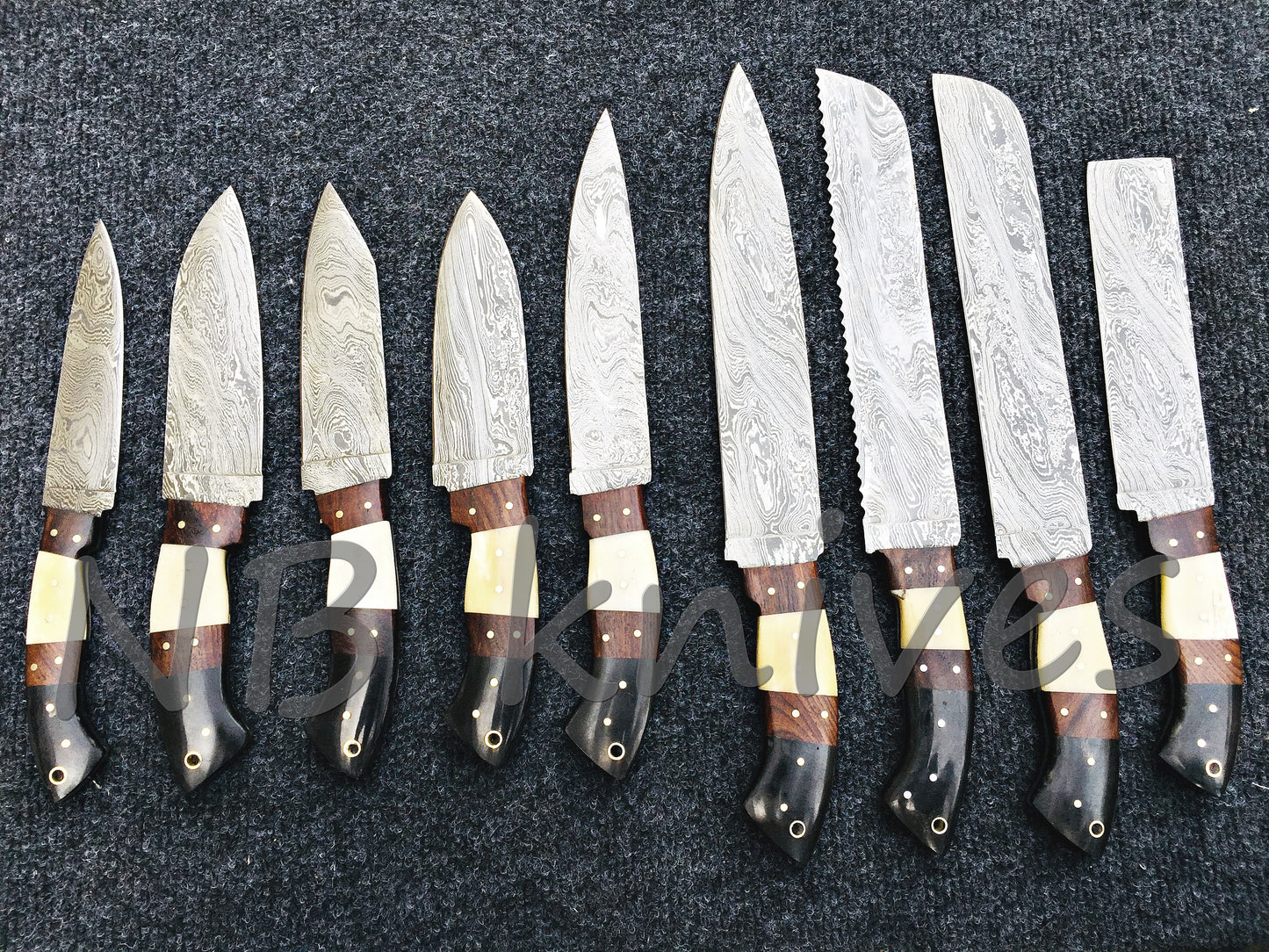 CUSTOM MADE DAMASCUS BLADE 9Pcs. CHEF/KITCHEN KNIVES SET