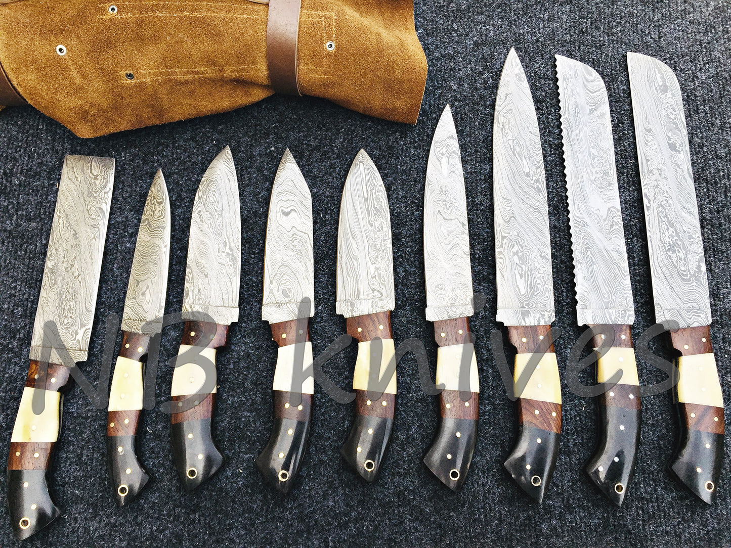 CUSTOM MADE DAMASCUS BLADE 9Pcs. CHEF/KITCHEN KNIVES SET