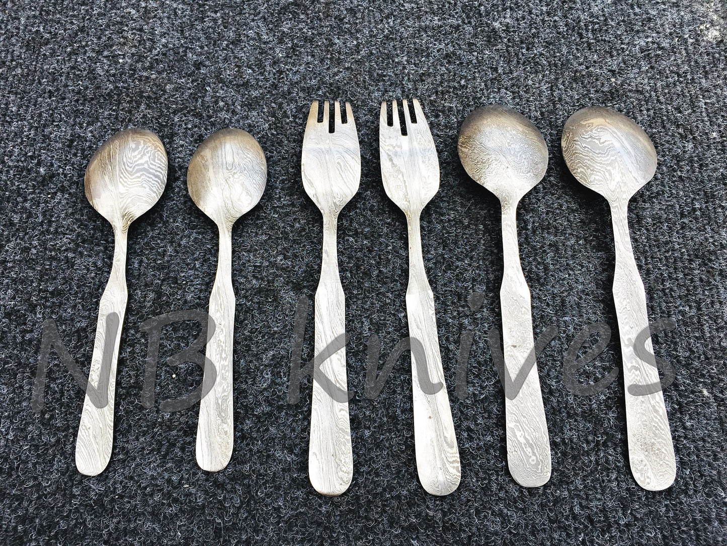 CUSTOM HANDMADE DAMASCUS STEEL FORK SPOONS