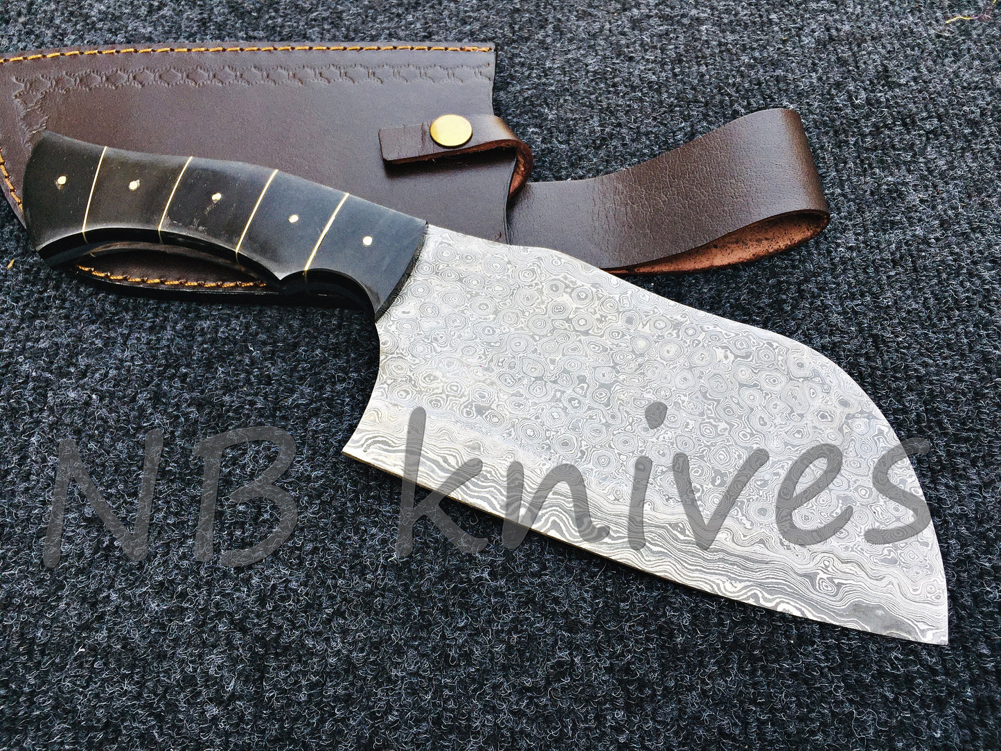 Custom Made Damascus Steel Chef Cleaver Knife