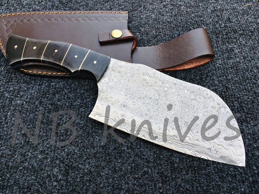 Custom Made Damascus Steel Chef Cleaver Knife