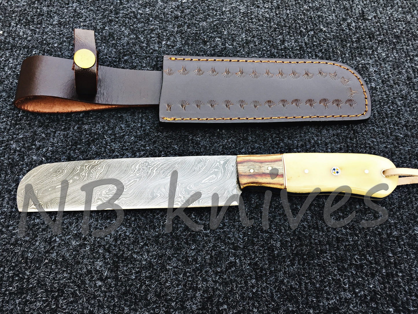 CUSTOM HANDMADE DAMASCUS FIXED BLADE CHEF KNIFE CAMEL BONE