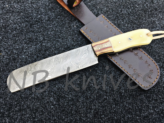 CUSTOM HANDMADE DAMASCUS FIXED BLADE CHEF KNIFE CAMEL BONE