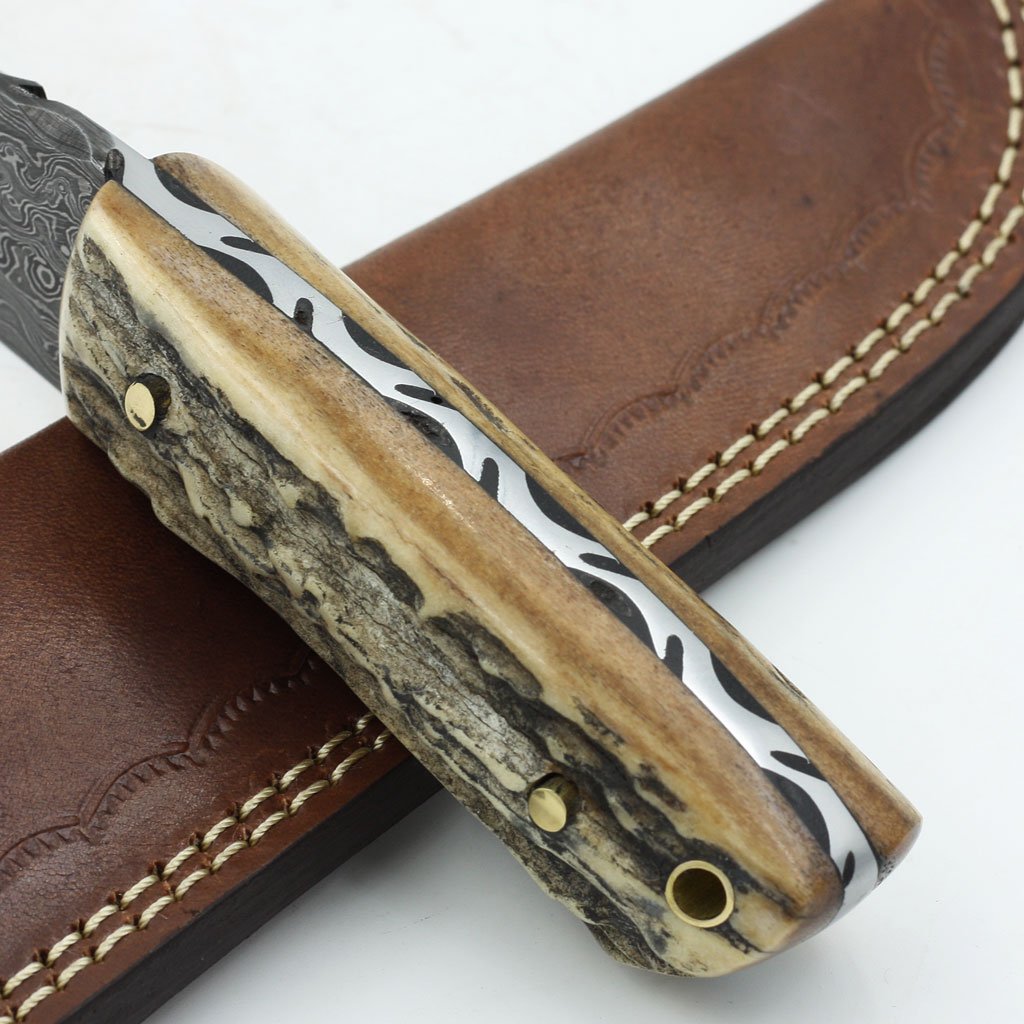 Custome hand Made Damascus knife Handle Stag Horn - NB CUTLERY LTD