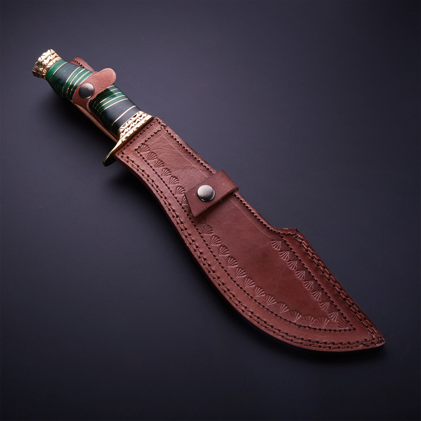CUSTOM HANDMADE DAMASCUS KUKRI KNIFE WITH LEATHER SHEATH