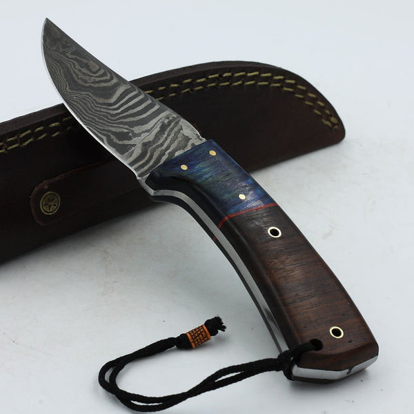 Custom Made Damascus Hunting Knife Handle Olive Wood, Rosewood - NB CUTLERY LTD