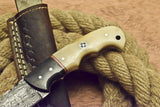CUSTOM ART FIXED BLADE DAMASCUS HUNTING KNIFE CAMEL BONE HANDLE