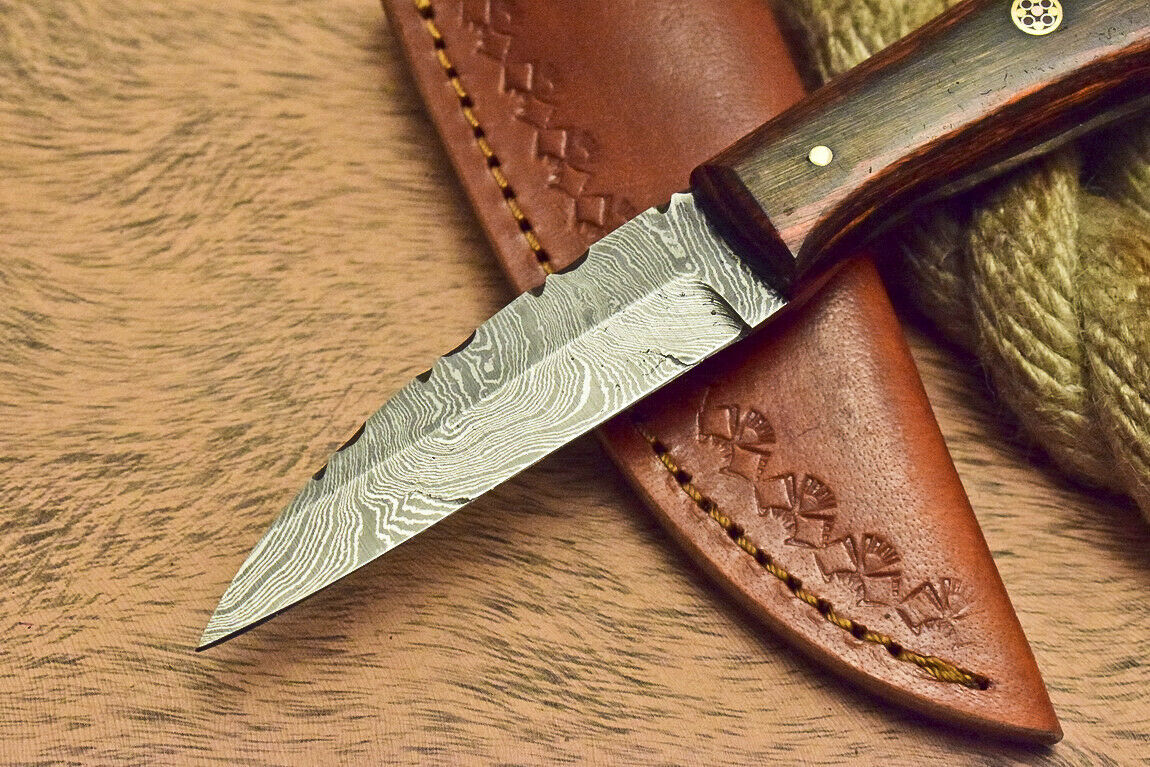 CUSTOM HAND MADE DAMASCUS ART HUNTING KNIFE HARD WOOD - NB CUTLERY LTD