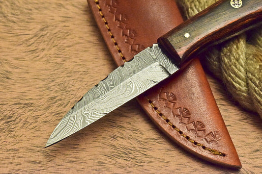 CUSTOM HAND MADE DAMASCUS ART HUNTING KNIFE HARD WOOD - NB CUTLERY LTD
