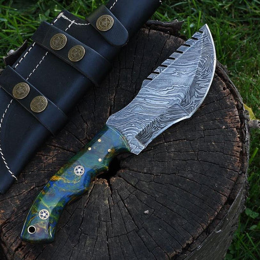 |NB KNIVES| Custom Handmade Damascus Tracker knife With Leather Sheath - NB CUTLERY LTD