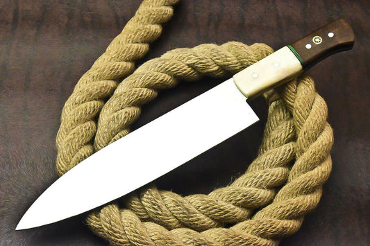CUSTOM HANDMADE D2 STEEL CHEF KNIFE WITH LEATHER SHEATH