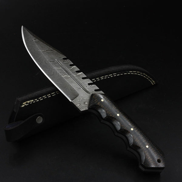 Custom Handmade Damascus Steel Hunting Knife With Leather Sheath Collectible hunting skinning blade Tactical fixed blade skinner