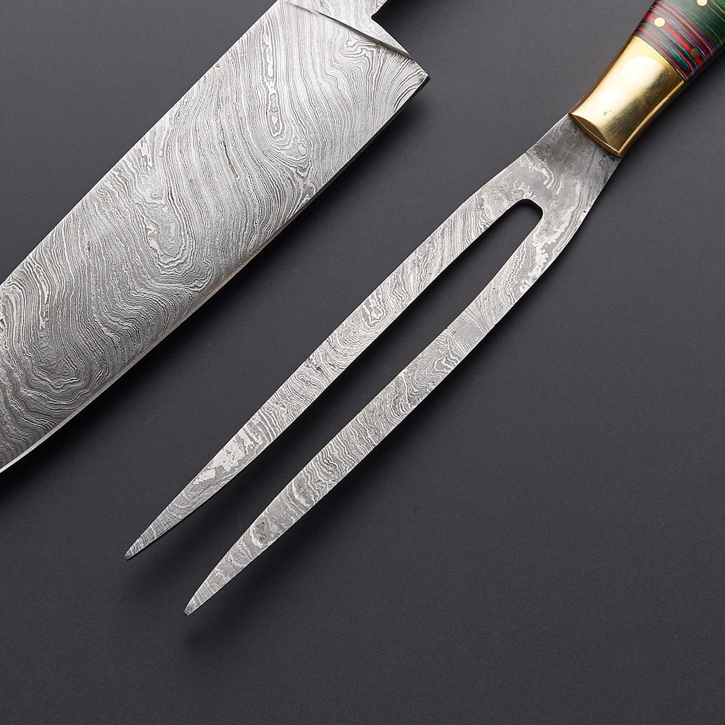 CUSTOM MADE DAMASCUS STEEL BBQ KNIVES + BOX