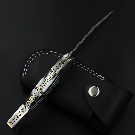 CUSTOM HANDMADE DAMSACUS POCKET KNIFE WITH LEATHER SHEATH
