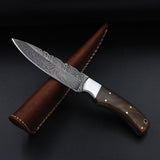 Damascus hunting knife Handle Walnut Wood. Stainless Steel Bolster - NB CUTLERY LTD