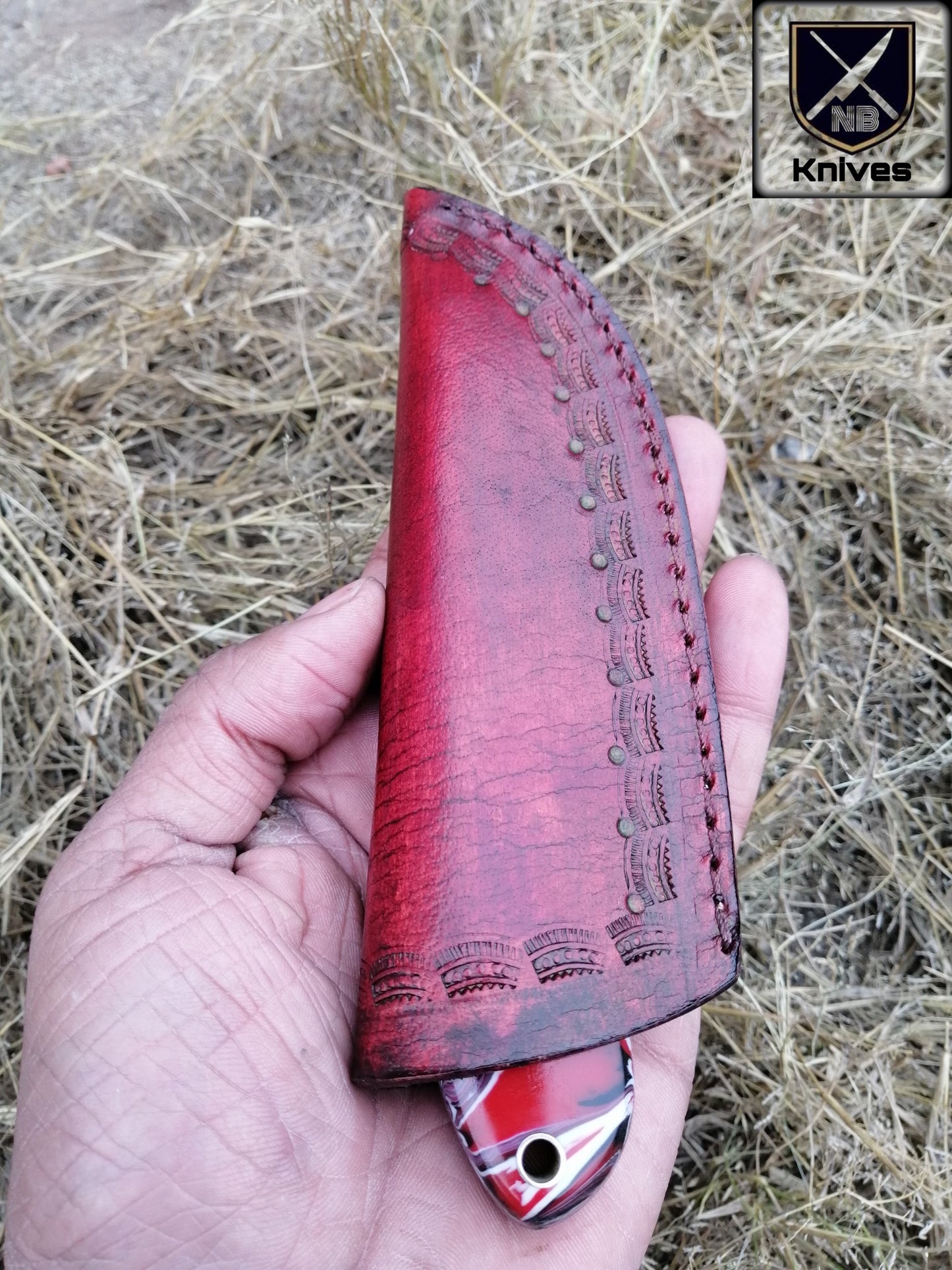 Custom Handmade Damascus Hunting Knife – Resin Handle with Brass Pins
