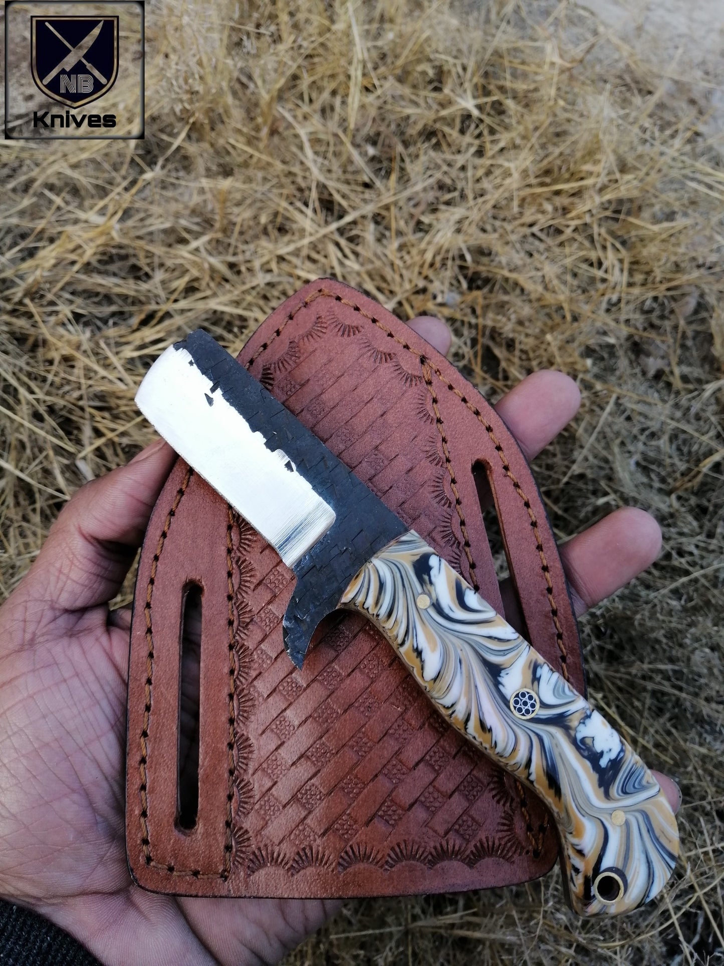 CUSTOM HANDMADE COW BOY BULL CUTTER KNIFE WITH LEATHER SHEATH