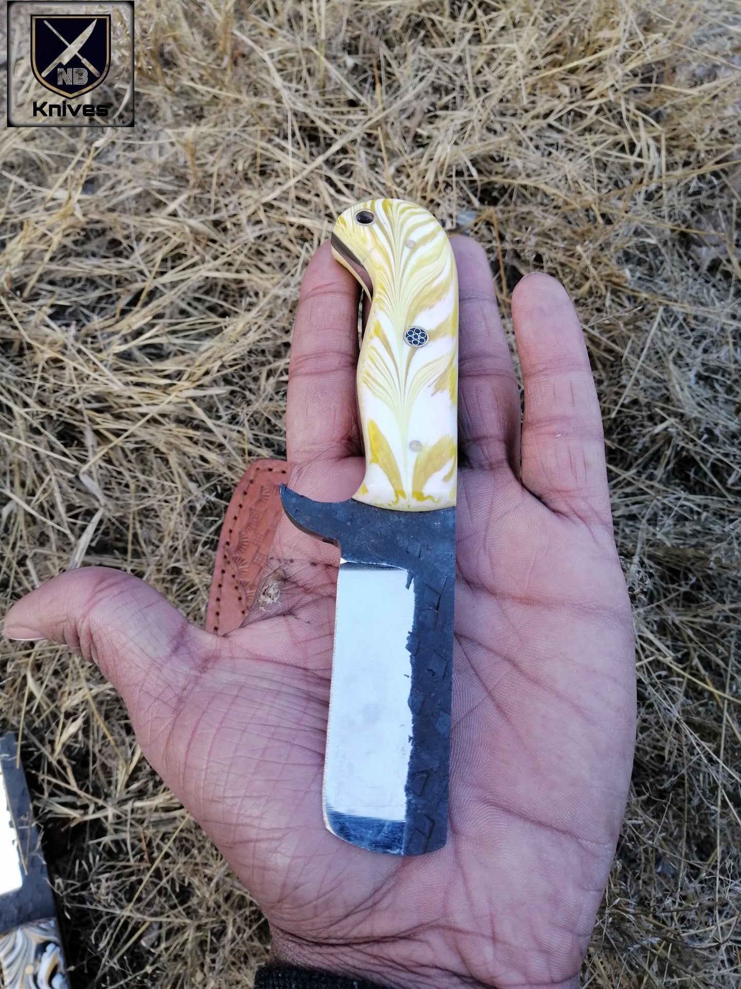 CUSTOM HANDMADE COW BOY BULL CUTTER KNIFE WITH LEATHER SHEATH