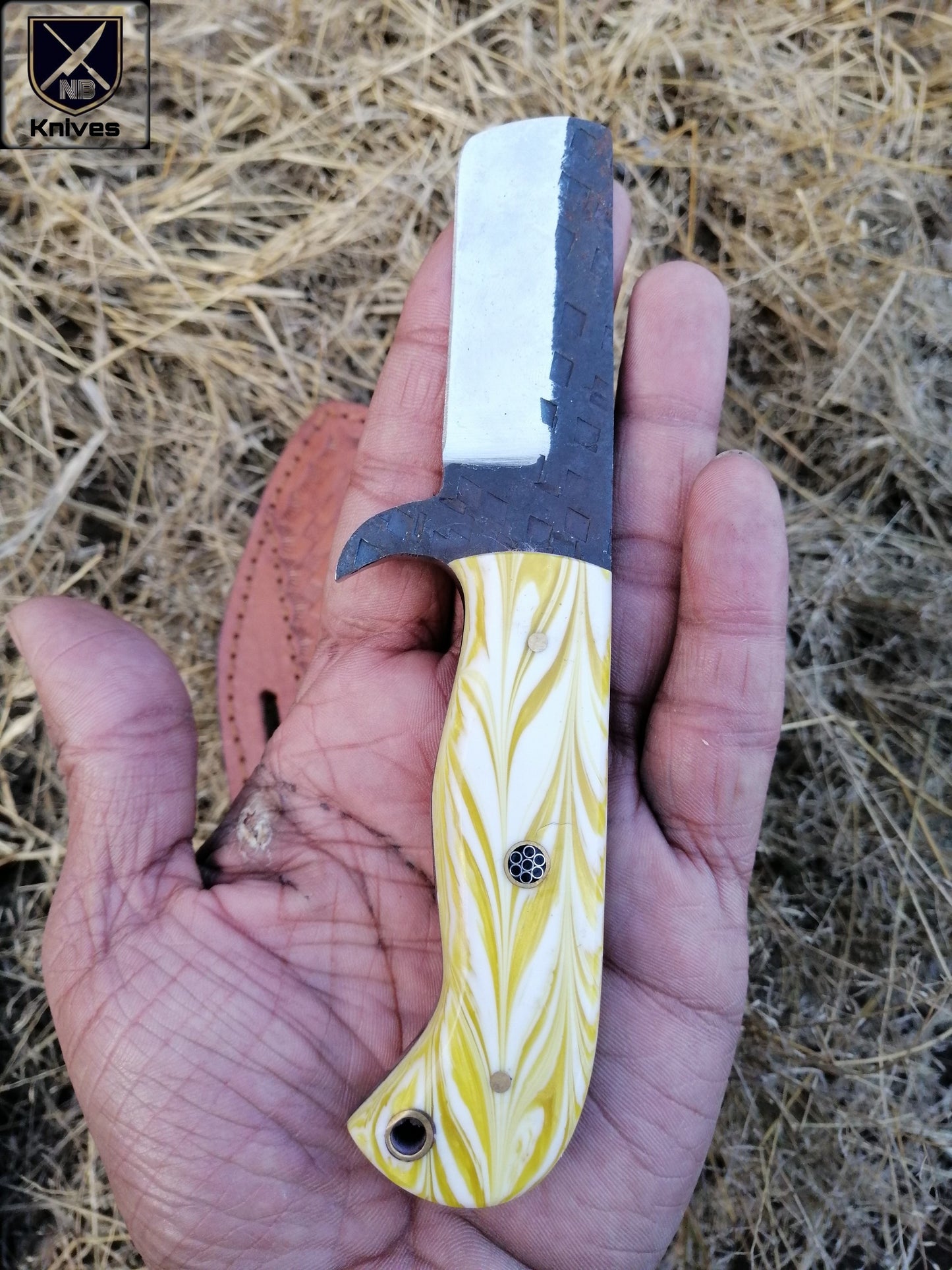 CUSTOM HANDMADE COW BOY BULL CUTTER KNIFE WITH LEATHER SHEATH