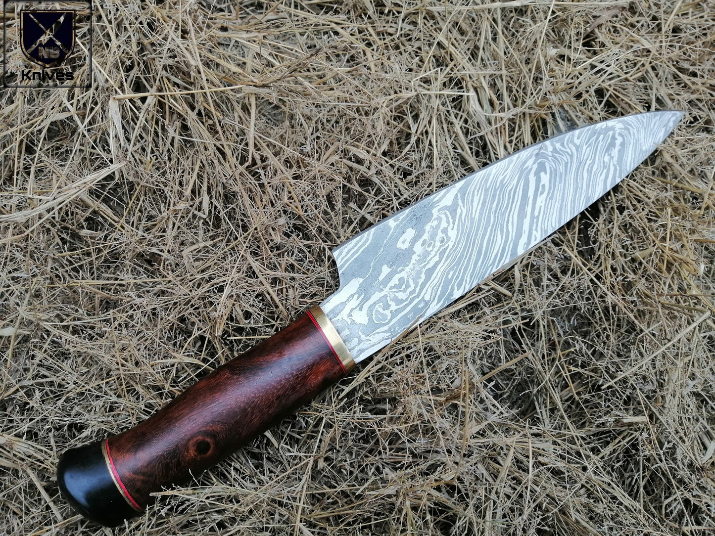 CUSTOM HANDMADE DAMASCUS CHEF KNIFE WITH LEATHER SHEATH