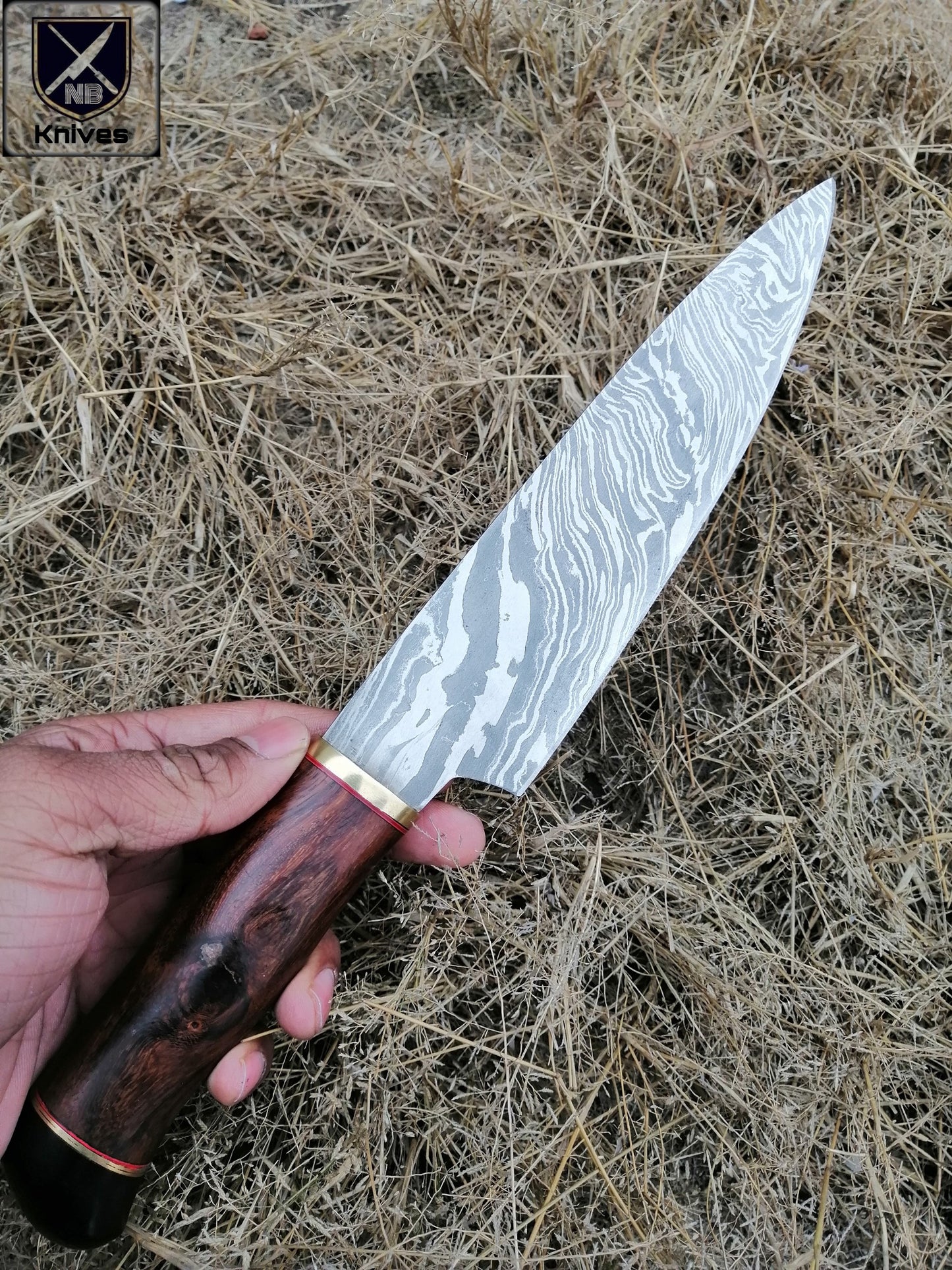 CUSTOM HANDMADE DAMASCUS CHEF KNIFE WITH LEATHER SHEATH