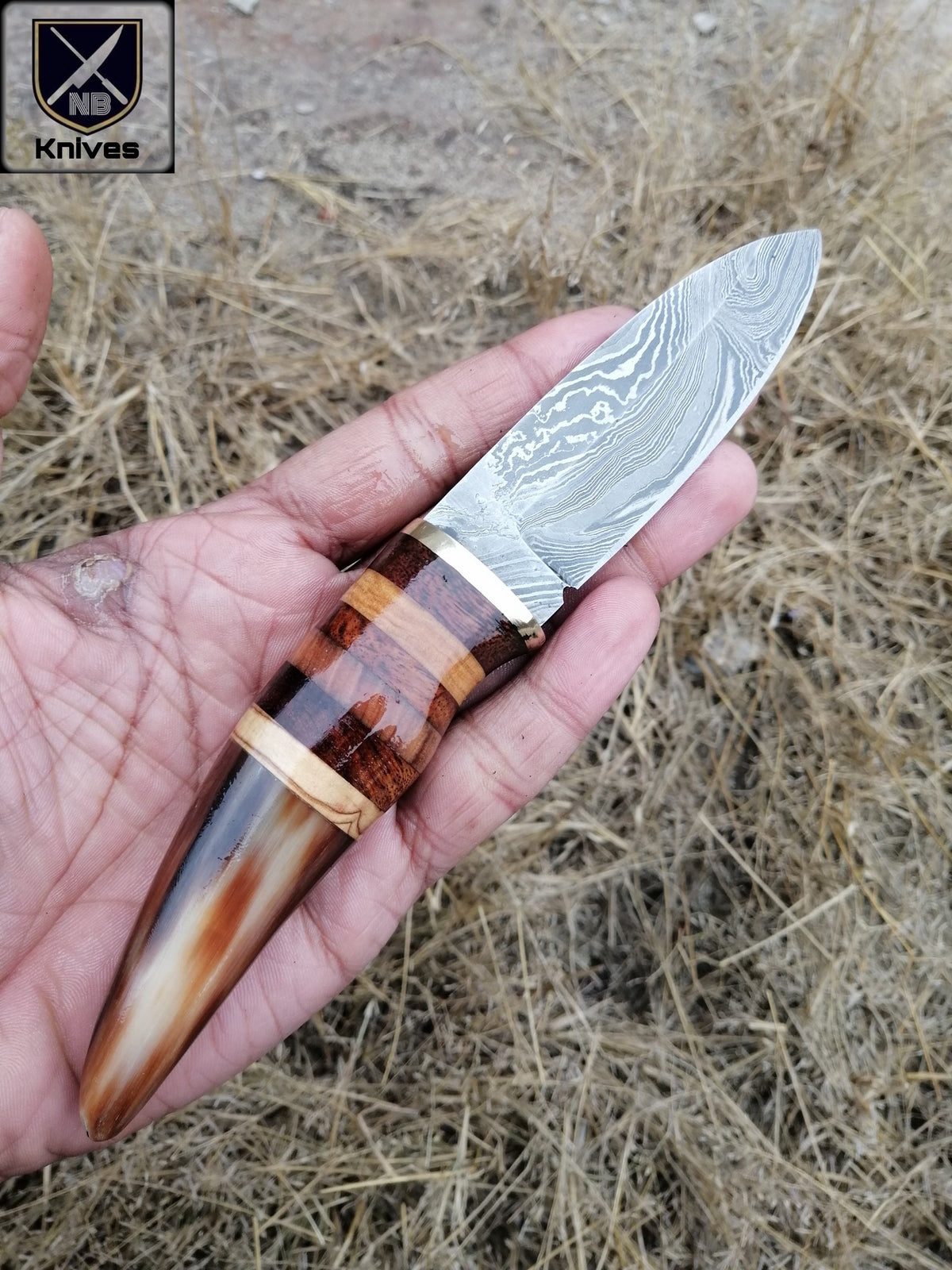 CUSTOM HANDMADE DAMASCUS HUNTING KNIFE WITH LEATHER SHEATH