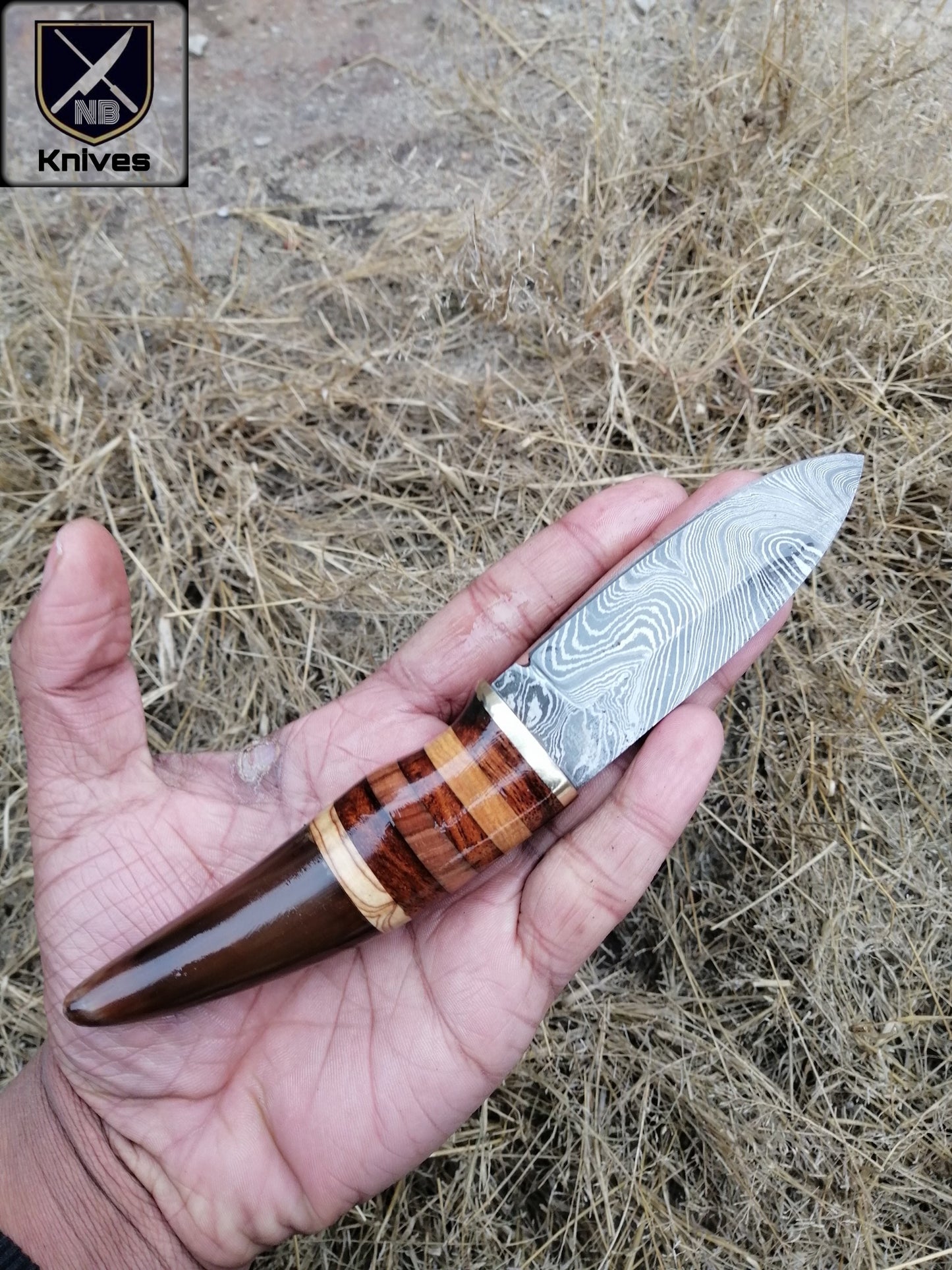 CUSTOM HANDMADE DAMASCUS HUNTING KNIFE WITH LEATHER SHEATH