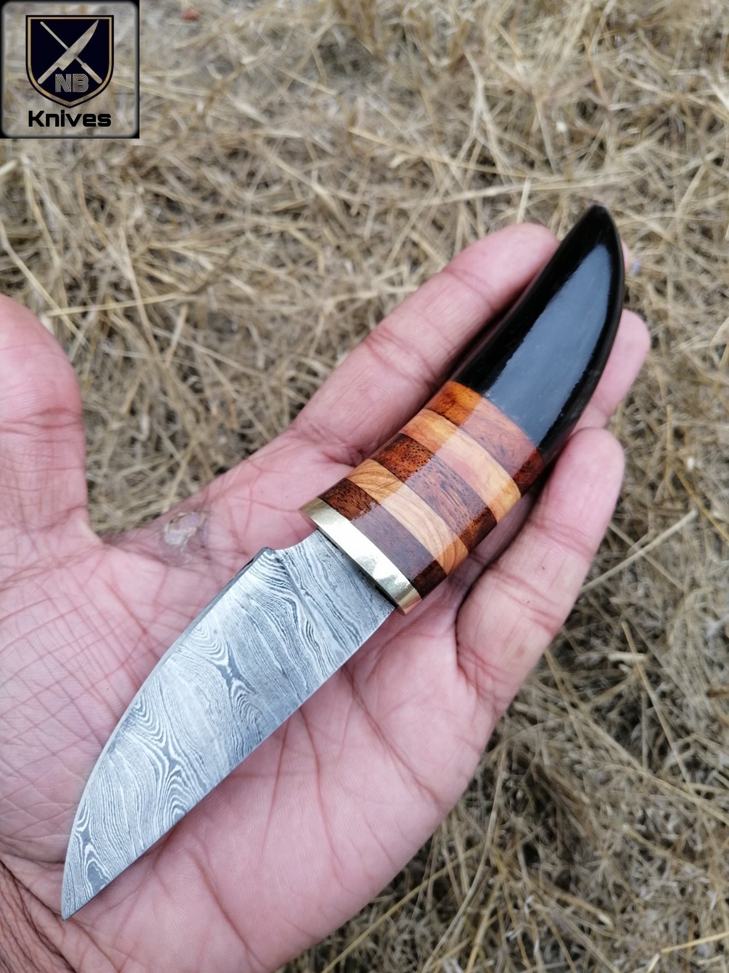 CUSTOM HANDMADE DAMASCUS HUNTING KNIFE WITH LEATHER SHEATH