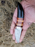 CUSTOM HANDMADE DAMASCUS HUNTING KNIFE WITH LEATHER SHEATH