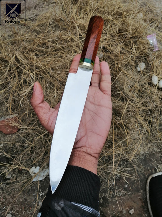 CUSTOM HANDMADE D2 STEEL CHEF KNIFE WITH LEATHER SHEATH