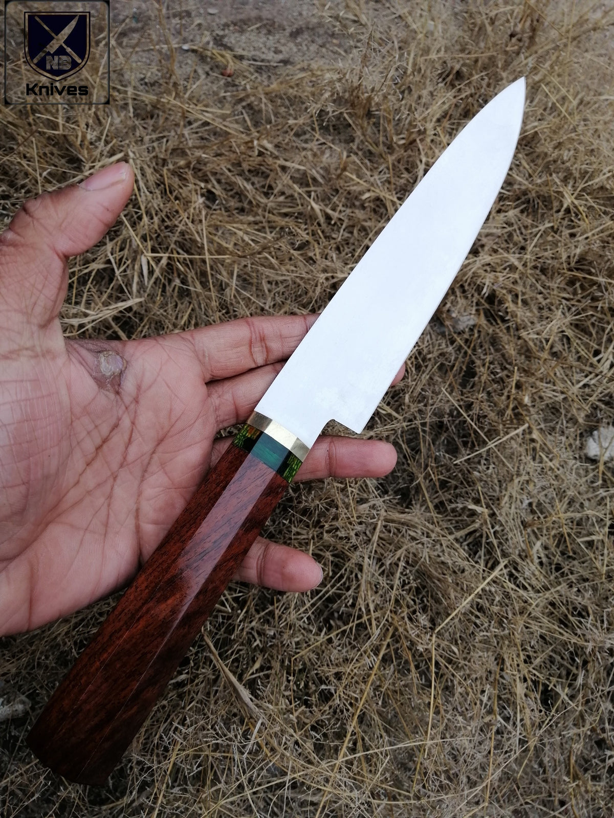 CUSTOM HANDMADE D2 STEEL CHEF KNIFE WITH LEATHER SHEATH