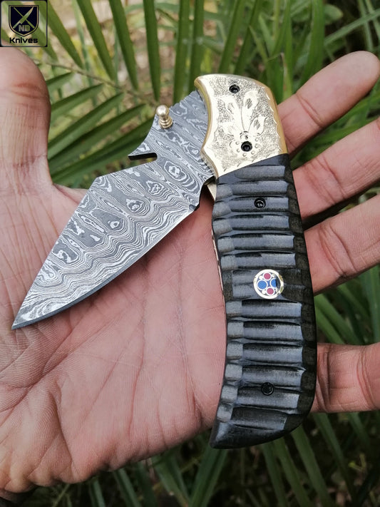 CUSTOM HANDMADE DAMASCUS FOLDING KNIFE WITH POCKET CLIP