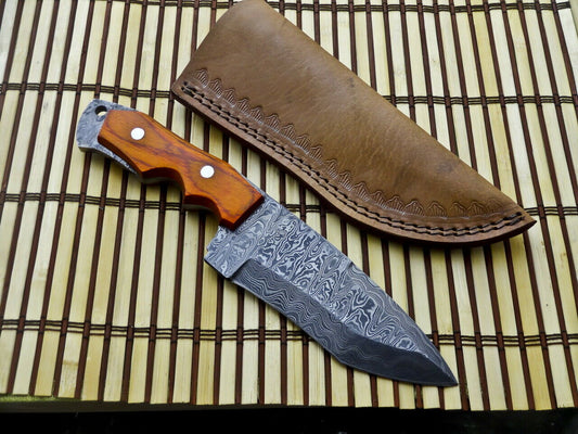 Rain Drop Damascus Steel Tracker Knife with Pakka Wood Handle