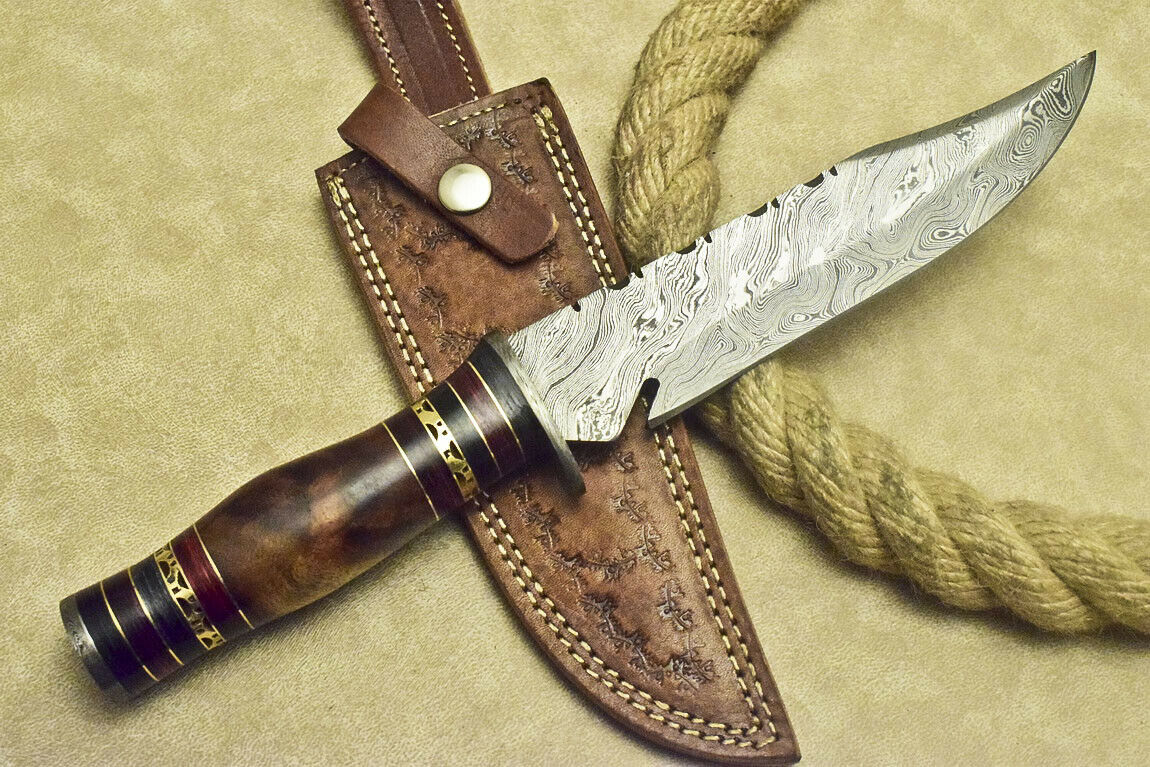 CUSTOM HAND MADE DAMASCUS HUNTING BOWIE KNIFE WALNUT WOOD - NB CUTLERY LTD
