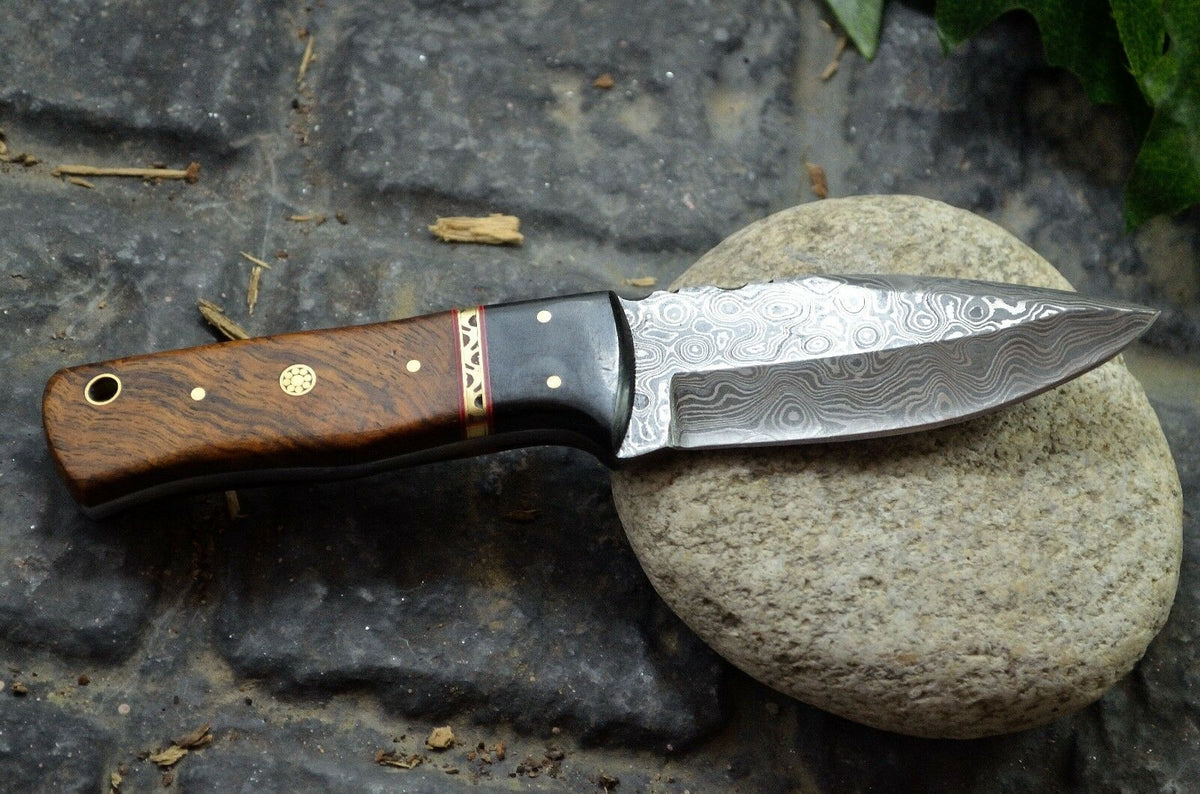 Custom Made Hand Forged Damascus Hunting Knife Handle  HARD WOOD & BUFFALO HORN WITH FIBER BRASS SPACER
