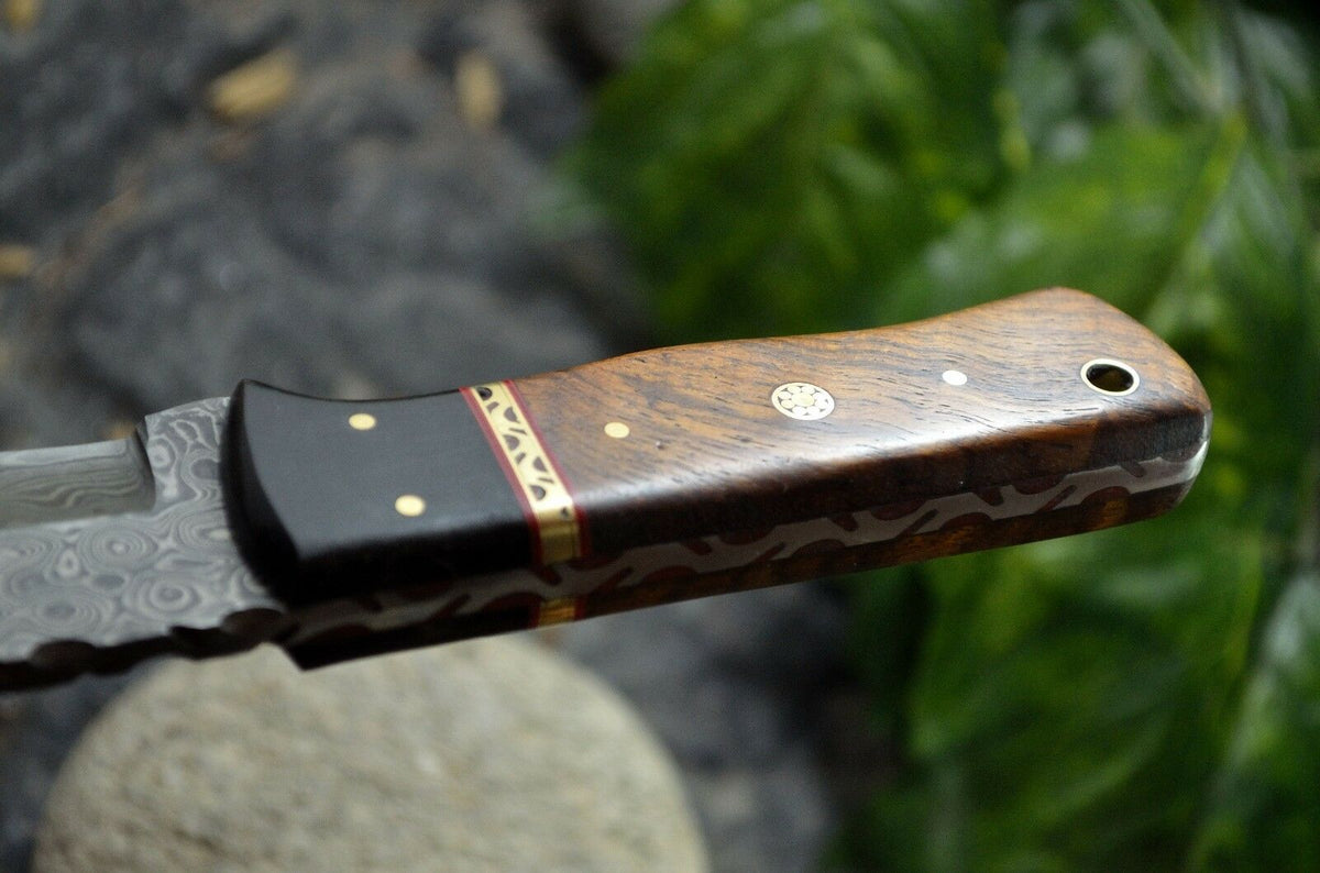 Custom Made Hand Forged Damascus Hunting Knife Handle  HARD WOOD & BUFFALO HORN WITH FIBER BRASS SPACER
